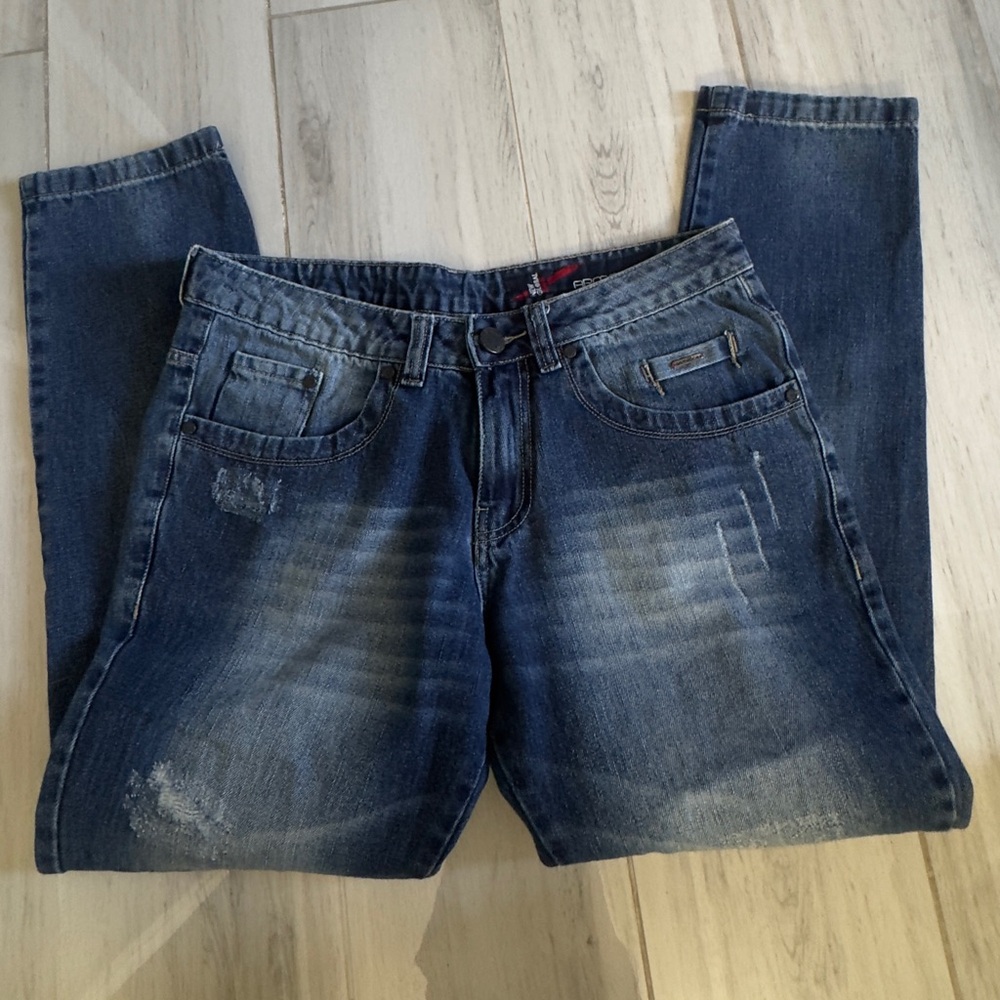 Armanda Jeans Men Size 42 Distressed Dark Wash Denim Straight Fit